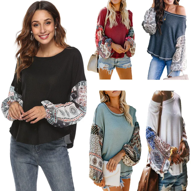 

Autumn New Long Sleeve Fashion T-shirt Women Knitted Chiffon Patchwork Casual T-shirt Ladies O-neck Tops Loose T-shirt
