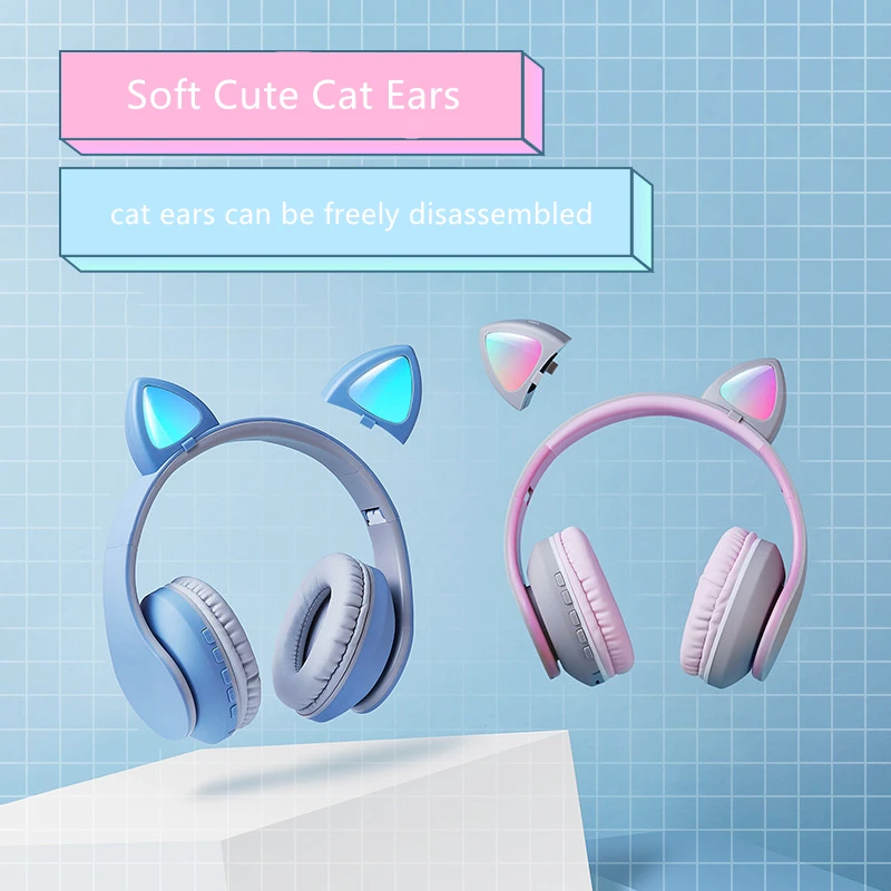 Новое поступление светодиодный наушники кошачьи уши 7 1 объемный звук Bluetooth 5 0