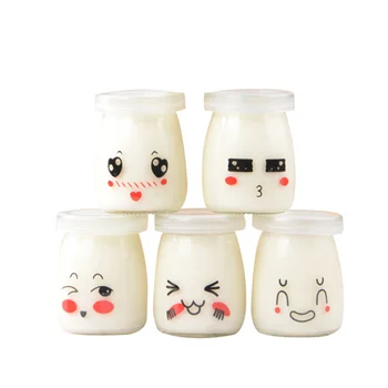 

10PCS Cute Face 100ml Pudding Cups Heat-resistant Glass Jelly Bottles Yogurt Jar Containers Random Pattern
