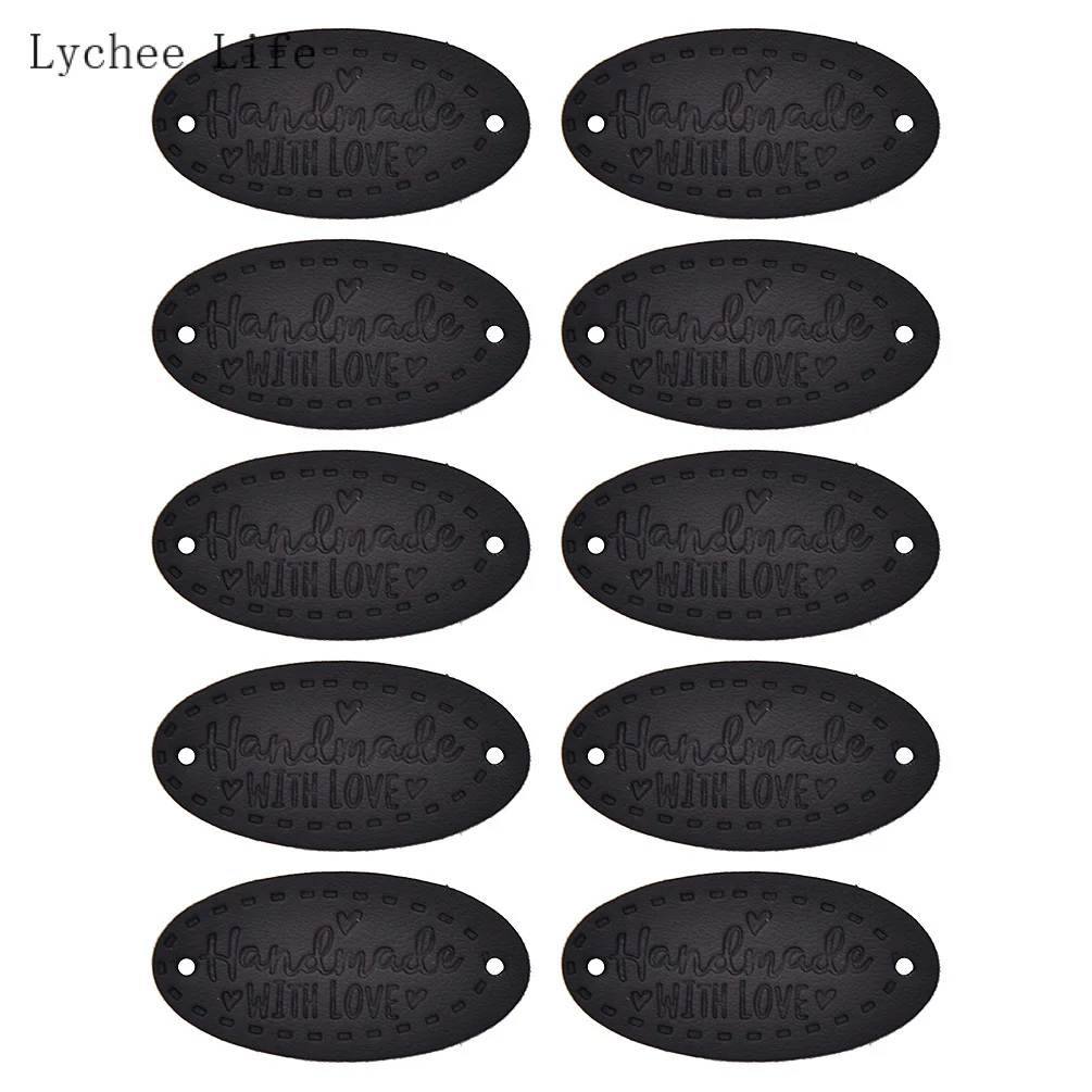 10Pcs black Lychee, срок службы 10/30 шт. ручной работы с любовью этикетки для DIY Швейные монета мешки одежды Шапки шарфы лейблы ярлыки для рукоделия - Цвет: 10Pcs black
