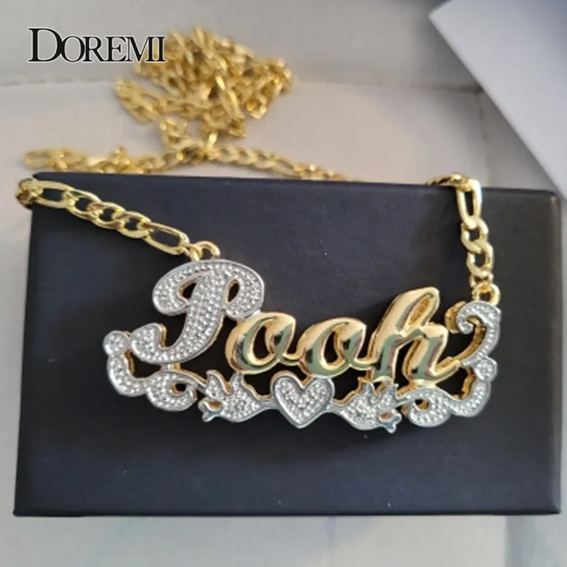 DOREMI 3D Custom Necklaces New Style Custom Name Necklace Name Personalized Double Layered Gold Plated Nameplate Custom Jewlery