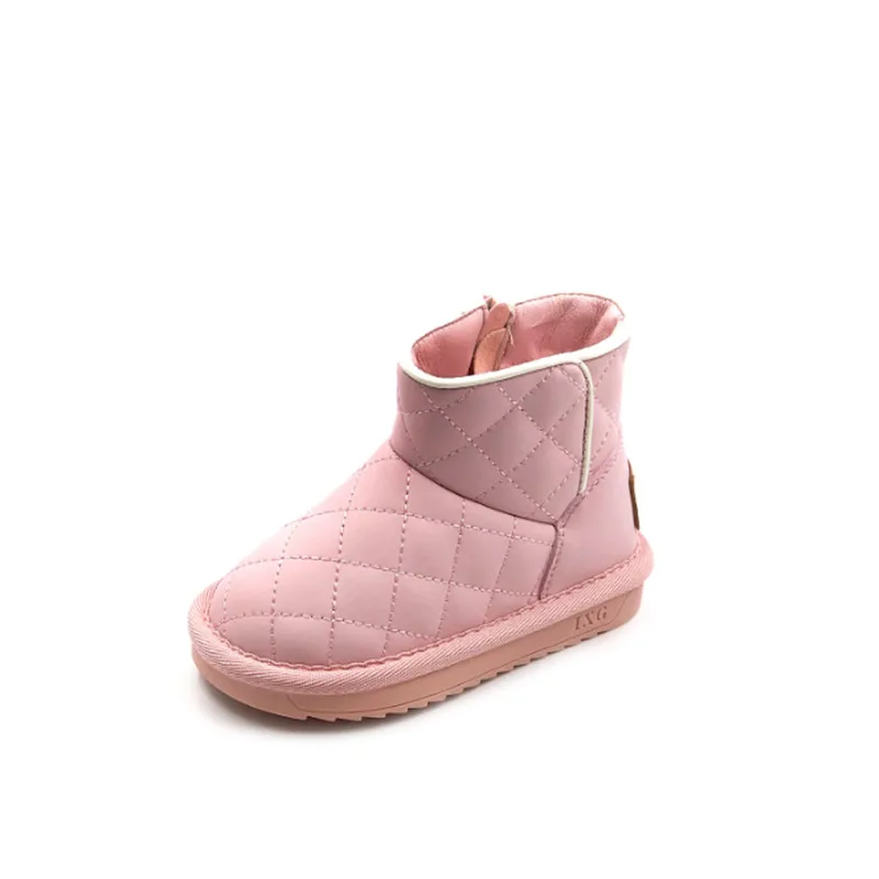 Genuine Leather Winter Children Snow Boots Waterproof Toddler Girls Shoes Grid Fashion Cotton Kids Boots Baby Shoes