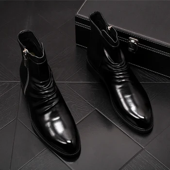

Martin Boots Cowhid Men 2020 Men Leather Comfortable Side Zipper Ankle Boots Black Thick Bottom Business Dress Shoes