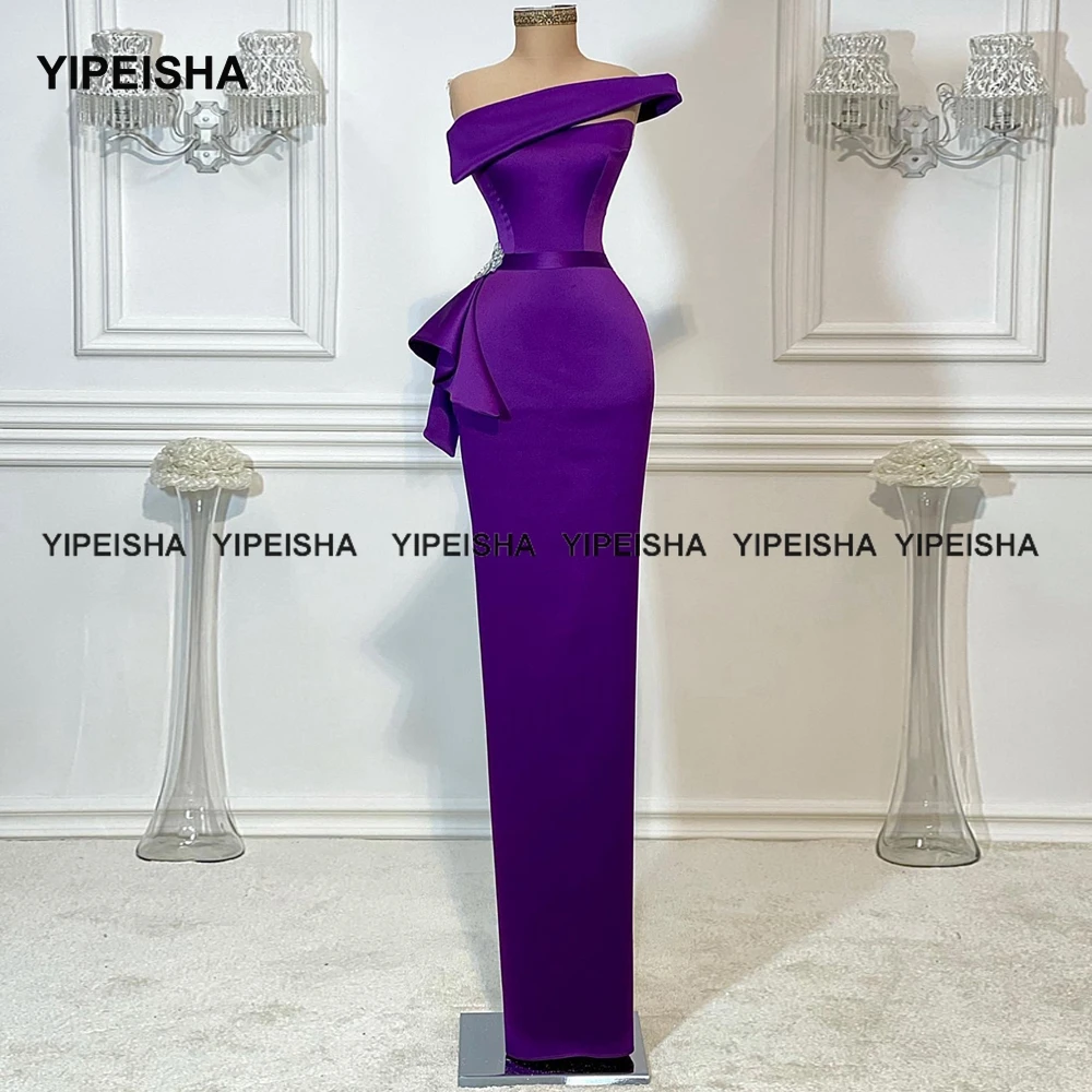 

Yipeisha One-shoulder Purple Evening Gown Elegant Satin Floor Length Mermaid Party Gown Prom Dress Long robe de soirée femme