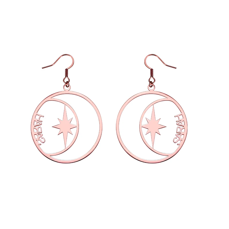 rose gold AILIN хип-хоп серьги из нержавеющей стали с именем на заказ, женские серьги с большой табличкой, серьги ручной работы, вечерние серьги в форме Полярной звезды, подарки - Окраска металла: rose gold