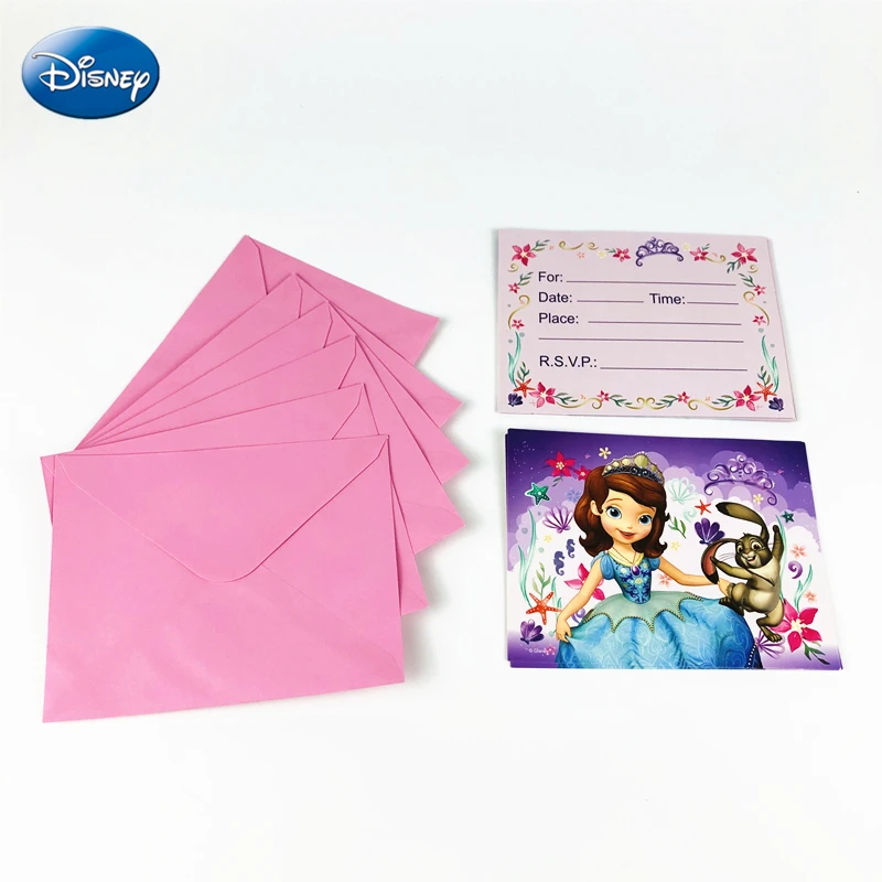 6 шт. карта+ 6 шт. mailer disney София принцесса розовые вечерние Пригласительные открытки для маленьких девочек на день рождения, вечеринка, детский душ, сувениры для гостей праздника