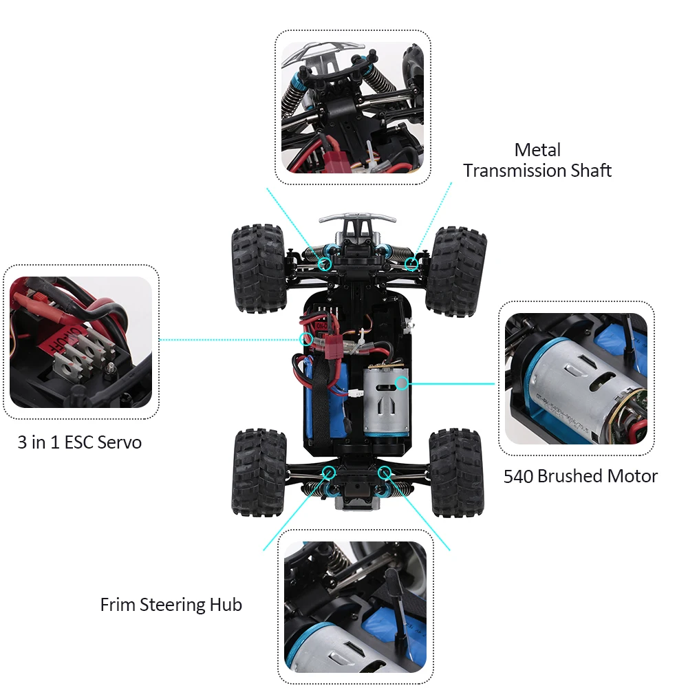 WLtoys A979-B 1/18 RC Car 4WD 70KM/H High Speed Racing Car Electric Full Proportional Big Foot Truck 2.4G Remote Crawler RTR