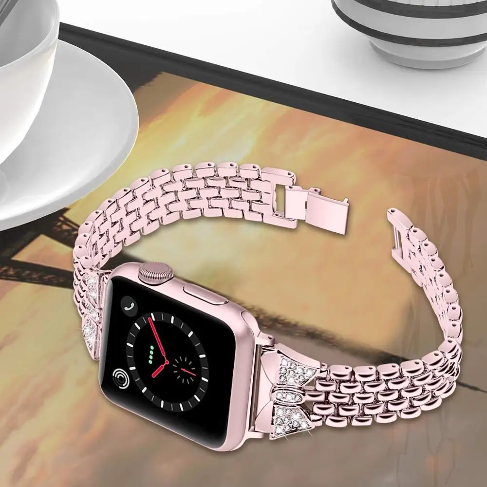 Women Bow Knot Metal Band for Apple Watch 38mm 42mm Jewelry Link Bracelet Strap 40mm 44mm 3
