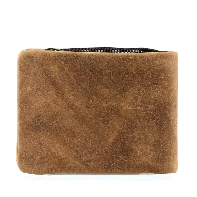 

Casual MEN'S Wallet Genuine Leather Short Snap Closure Wallet Crazy Horse Cowhide Zipper Wallet