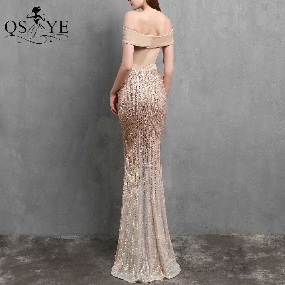 plus size formal dress QSYYE Emerald Evening Dress Mermaid Off Shoulder Sequin Evening Gown Velvet Elegant Party Dress Sequin Fading Fitted Formal Gown ball gown