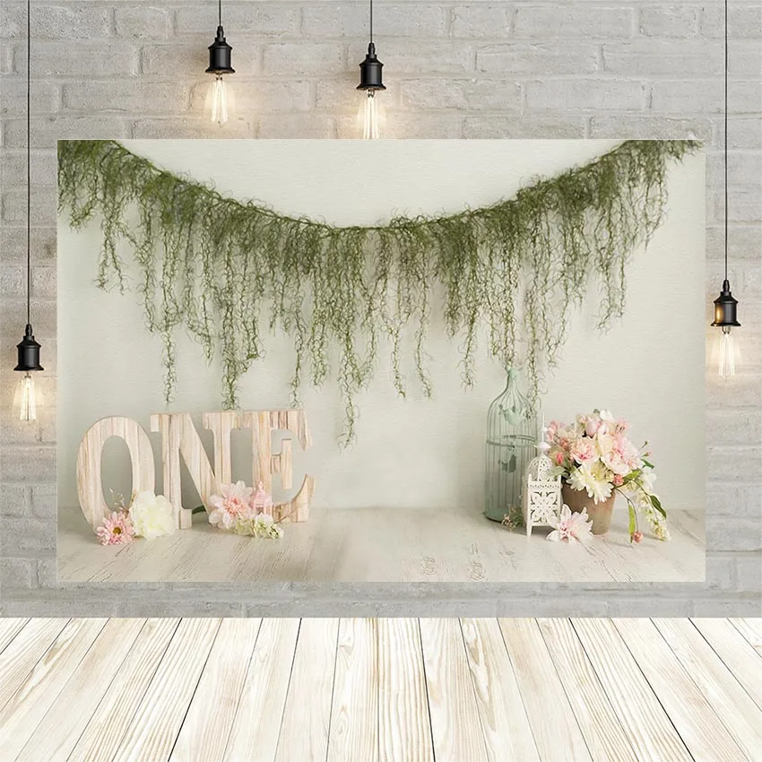 

Avezano 1st Birthday Party Photography Background Spring Green Plants Pink Flower Girl Portrait Backdrops Photo Studio Photocall