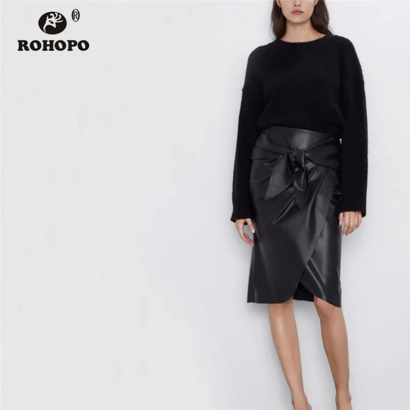 ROHOPO большой пояс-бабочка искусственная кожа юбка-карандаш градиент длина до