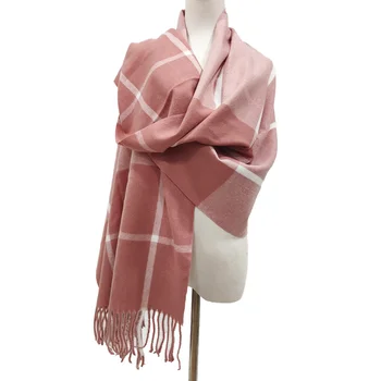 

2019 New Winter Plaid Scarf Women Solid Tassel Long Shawls Men's Autumn Warm Pashmina Shawls Pink Green Black