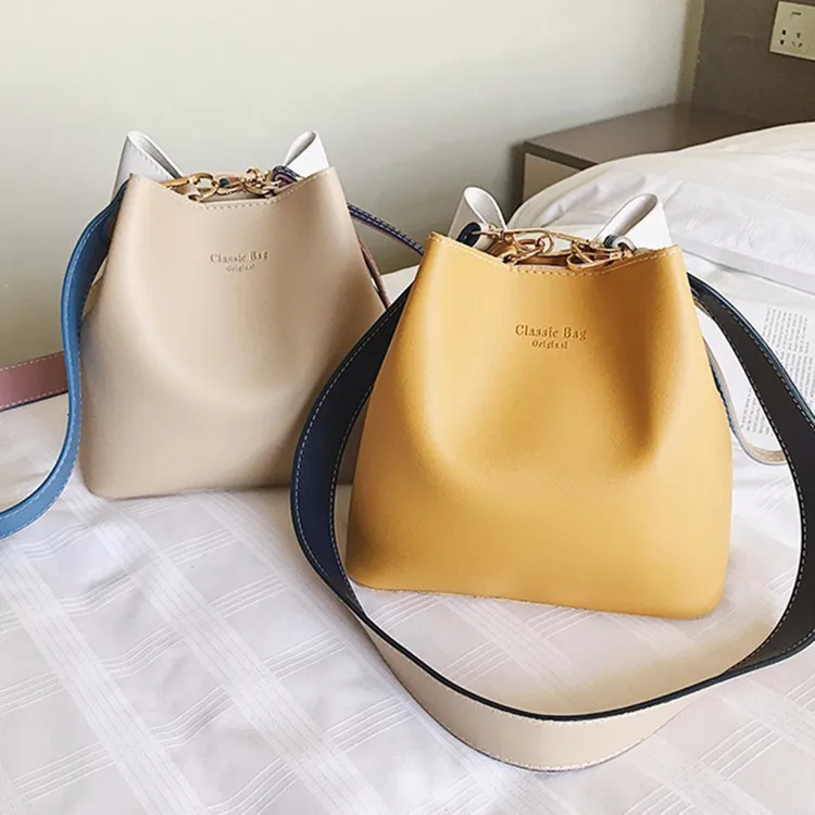

2019 New Style Picture Bucket Bag Fashion Korean-style Contrast Color Casual Versatile Over-the-shoulder Bag Handbag Set Bags