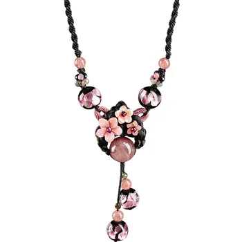 

Simple Pink and Black Color Flower Choker Necklace for Women Bohemian Quartz Stone Rope Chain Necklace Summer Jewelry Collar
