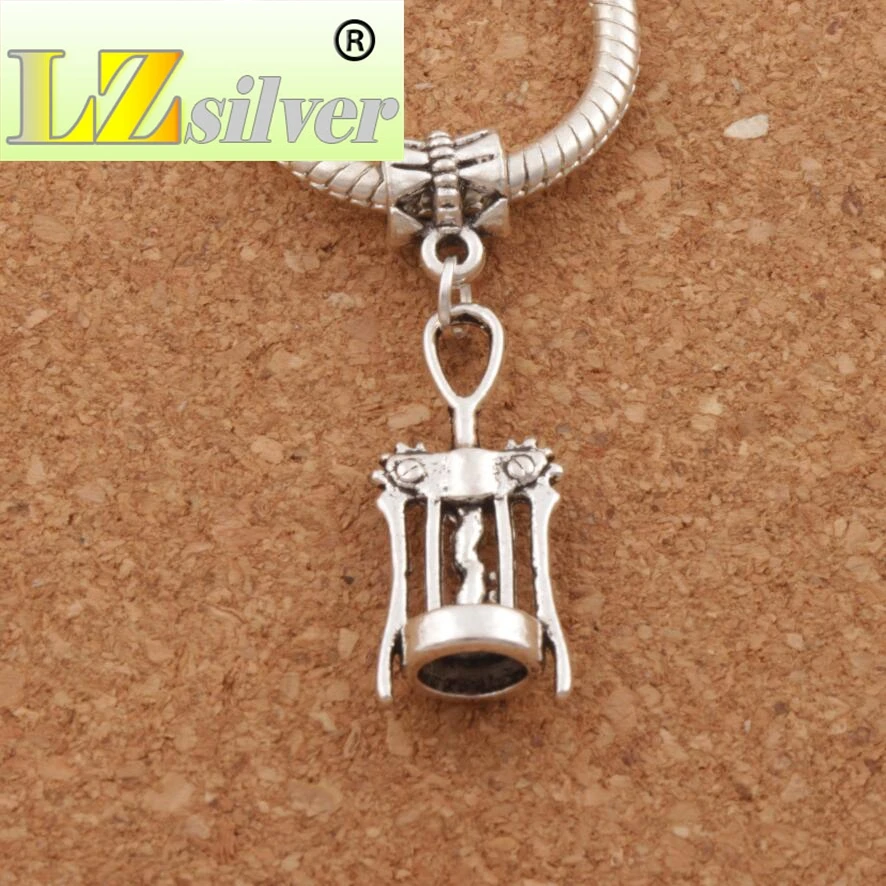 Ine Corkscrew Opener Big Hole Beads 37.7x11.3mm 100pcs Zinc Alloy Dangle Fit European Bracelets Jewelry DIY B285