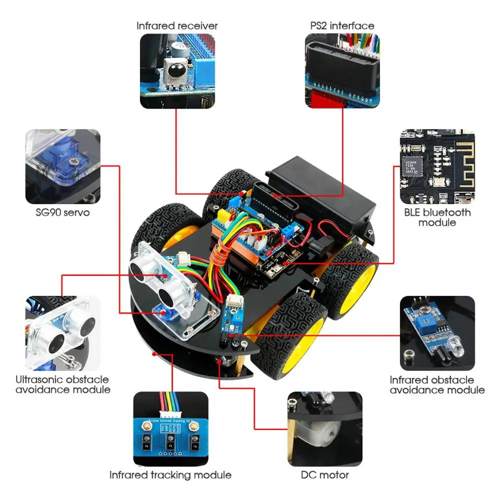 Keywish 4WD робот-машинки для Arduino Starter Kit умный автомобиль приложение RC робототехники обучающий комплект обучающий ствол игрушка малыш урок+ видео+ код