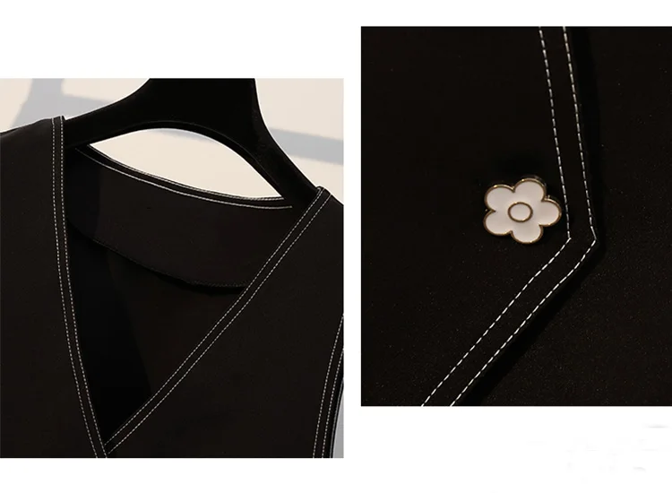 Trytree/осенний комплект из двух предметов, повседневная однобортная белая длинная блузка с отложным воротником+ жилет, черная свободная пуговица, комплект из 2 предметов