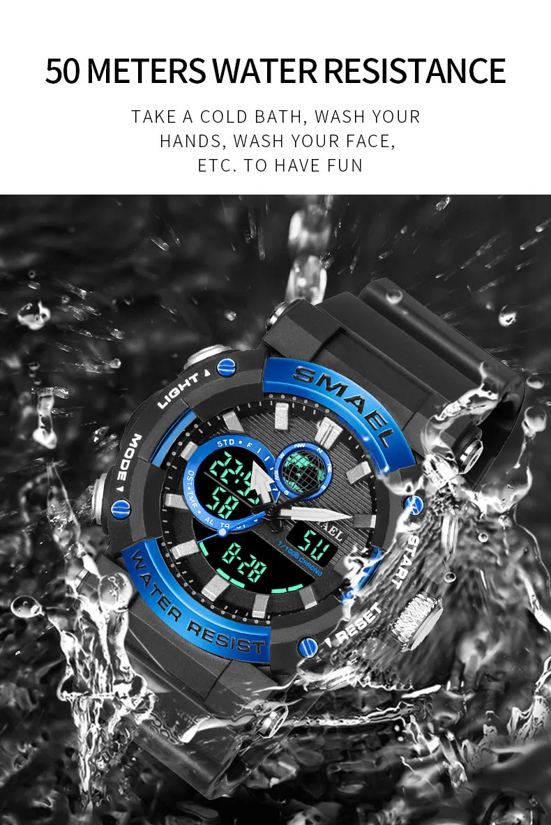 SMAEL Military Watches Men Sport Watch Waterproof Wristwatch Stopwatch Alarm LED Light Digital Watches Men's Big Dial Clock 8048