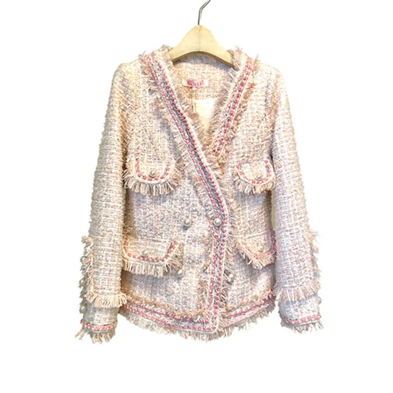 

2019 Real Casaco Feminino Long And Medium Length Jacket Woman In Spring Festival Suit With Small Fragrance Coarse Tweed Tassel