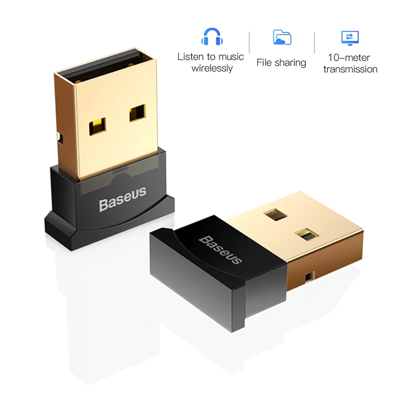 Black Baseus USB Bluetooth адаптер ключ для компьютера ПК PS4 мышь Aux аудио Bluetooth 4,0 4,2 5,0 музыкальный приемник с динамиком передатчик - Цвет: Black