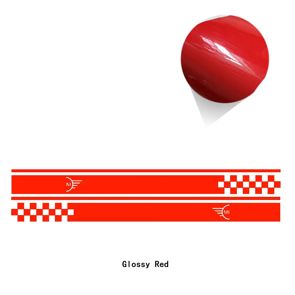 glossy red 2 шт., автомобильный стиль, мини логотип, автомобильная дверь, боковая полоска, юбка, наклейка на тело, графическая наклейка для MINI Cooper S R50 R52 R53 JCW, аксессуары - Название цвета: glossy red