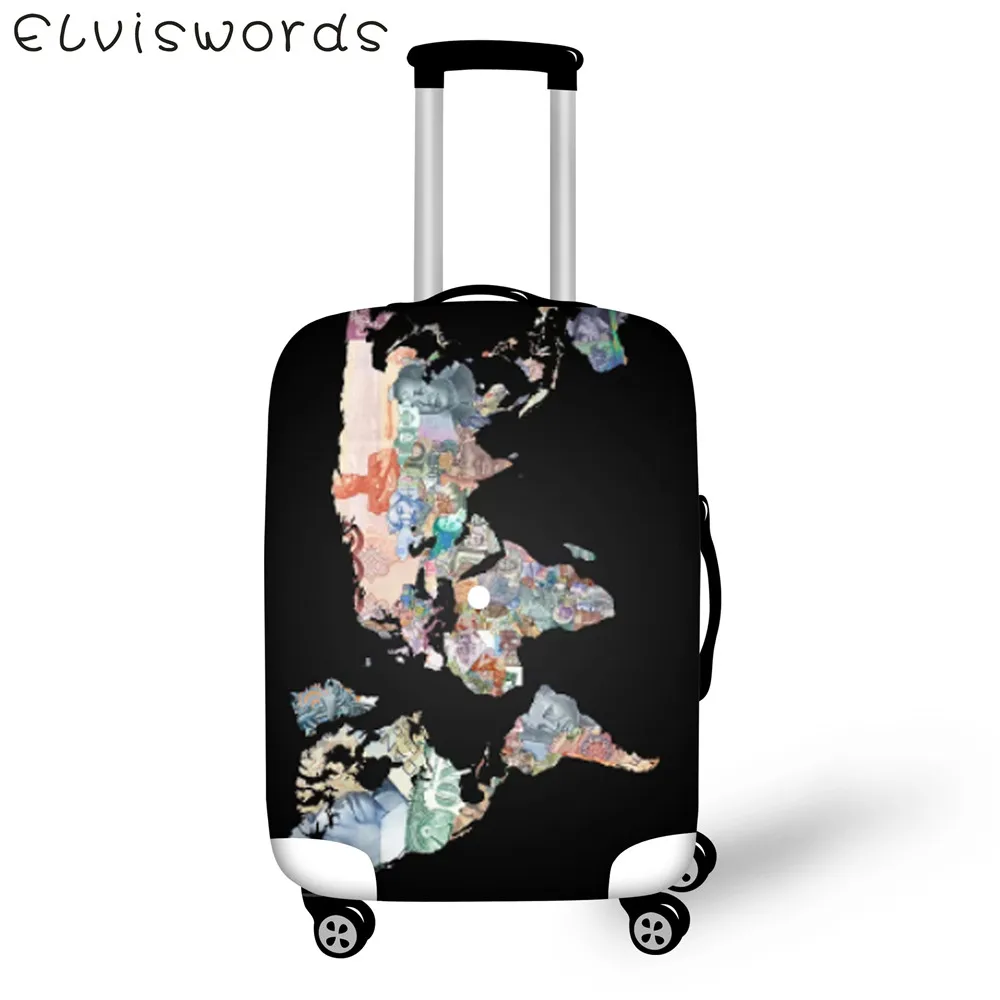 ELVIESWORDS Thick Elastic dust Luggage Cover World Map Design Travel accessories  For Size 18-32 inch Trolley suitcase cover