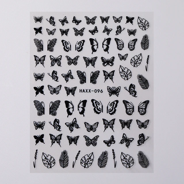 Black White Butterfly 3D Nails Sticker Geometry Decals Flower Gold DIY Decals Designs For Nail Art Manicures Decorations Salon 29