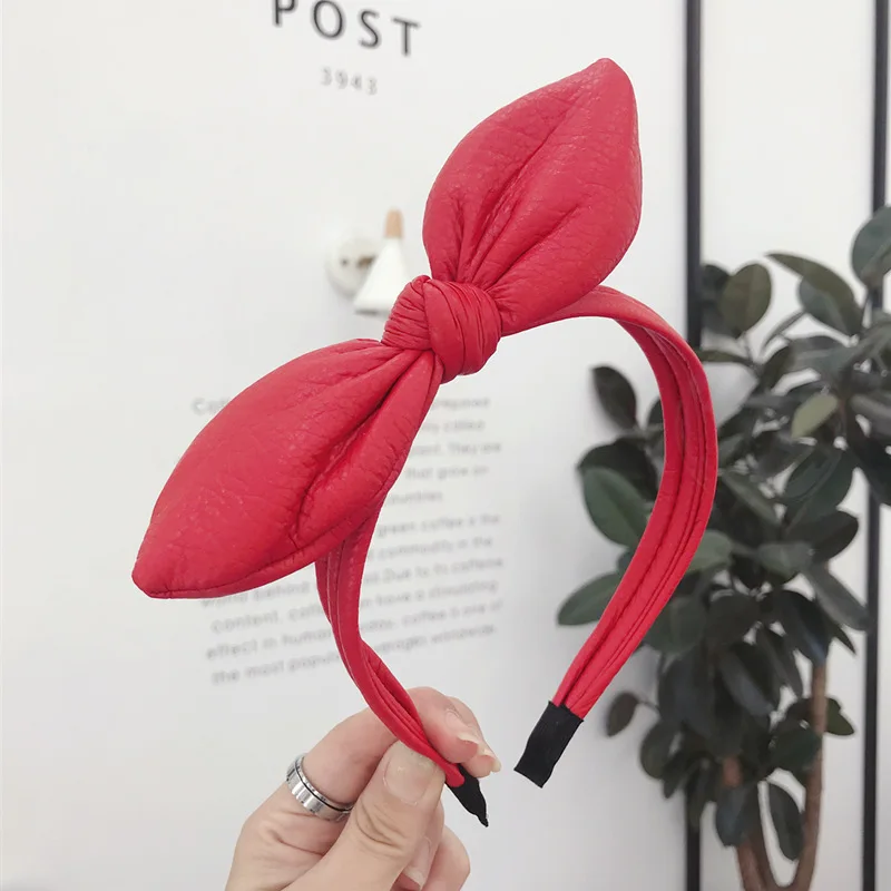 Fashion Hairbands For Womens PU Imitation Leather Rabbit Ears Bowknot Hair Accessories Female Turban Head Band Lady Headwear