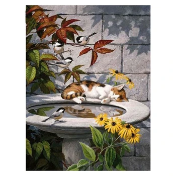 

Full DIY Diamond Painting Sleeping Cat Embroidery Diamond Animal Cross Stitch Full Circle Rhinestone Decoration Home Gifts