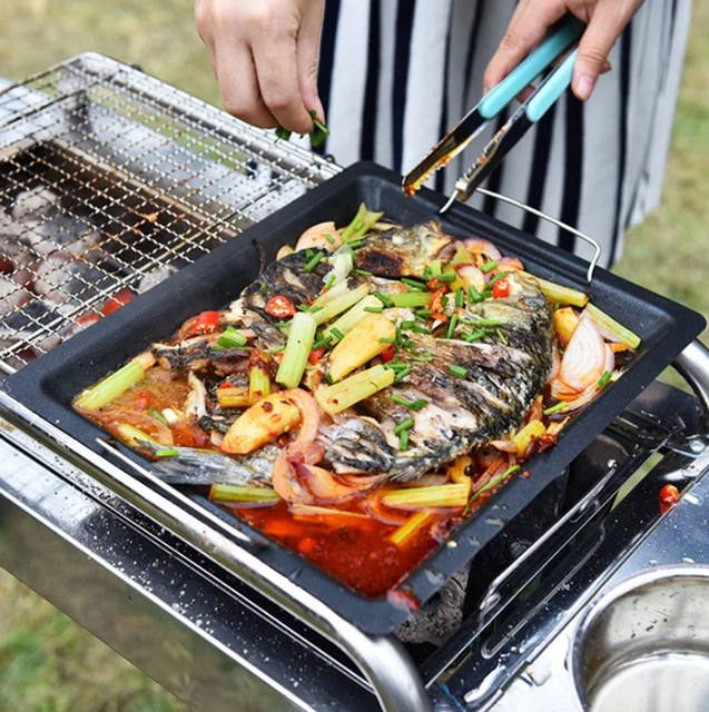 Hot 32 X 26cm Medical Stone Barbecue Frying Grill Pan Rectangle Non-Stick Grill  Cookware Korean BBQ Tray Barbecue Plate - Black - AliExpress