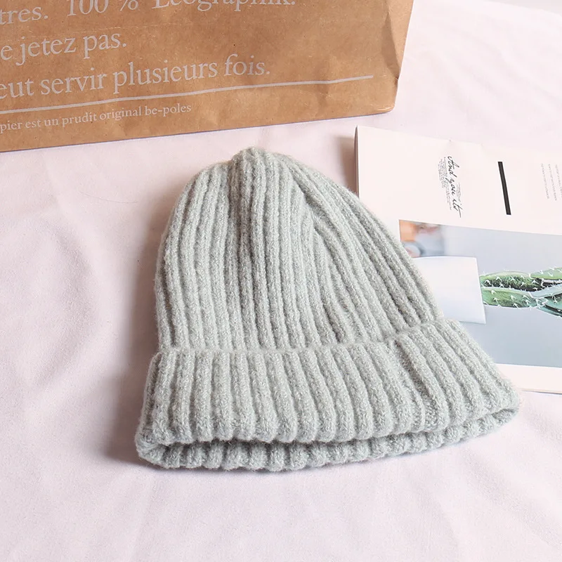 Fashion winter hat mohair male lady curling knit hat outdoor travel Unisex windproof warm wool knit hat - Цвет: Light grey