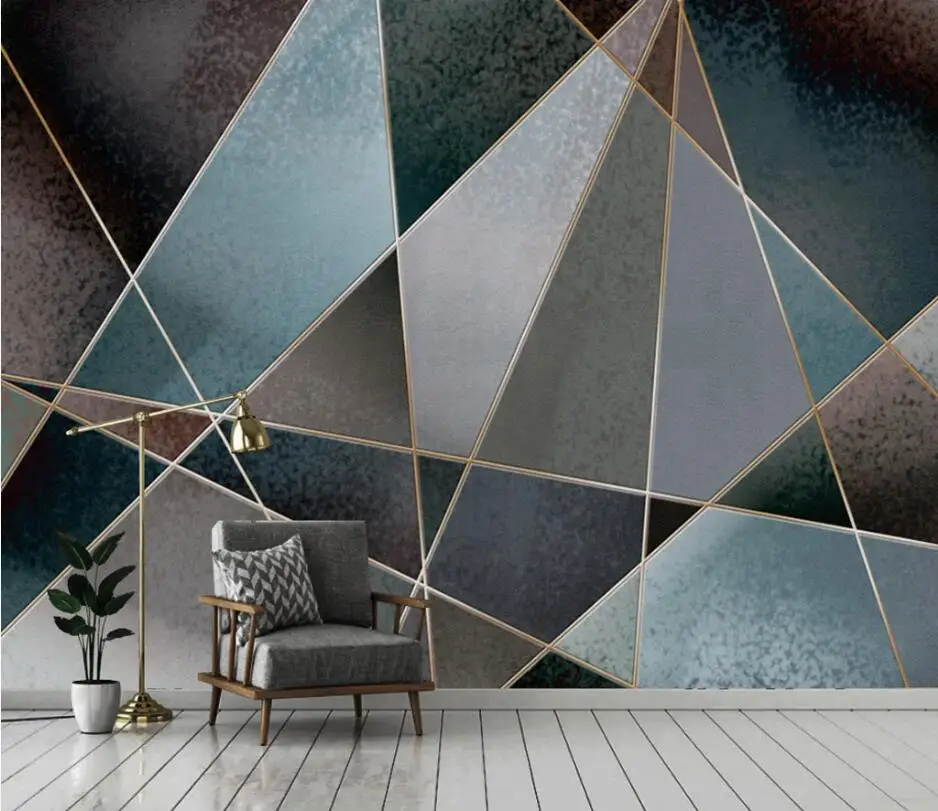 19113060 beibehang Custom 3d wallpaper mural modern minimalist abstract geometric golden lines retro light luxury background wall paper - Цвет: 19113060