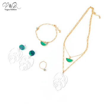 

Diy Package New Arrival Trend 2020 Necklace Earring Bracelet Ring Set By Gold Metal/ Acetate/ Pearl/ Acrylic/ Enamel Leaf/ Shell