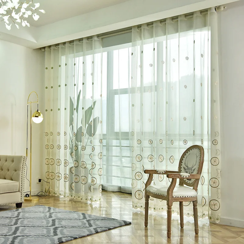Round Flower Embroidered Yarn Curtians for Living Room Balcony Lucky Grass Petal Pattern Tulle Window Drapes Sheer Tulle WP436#2