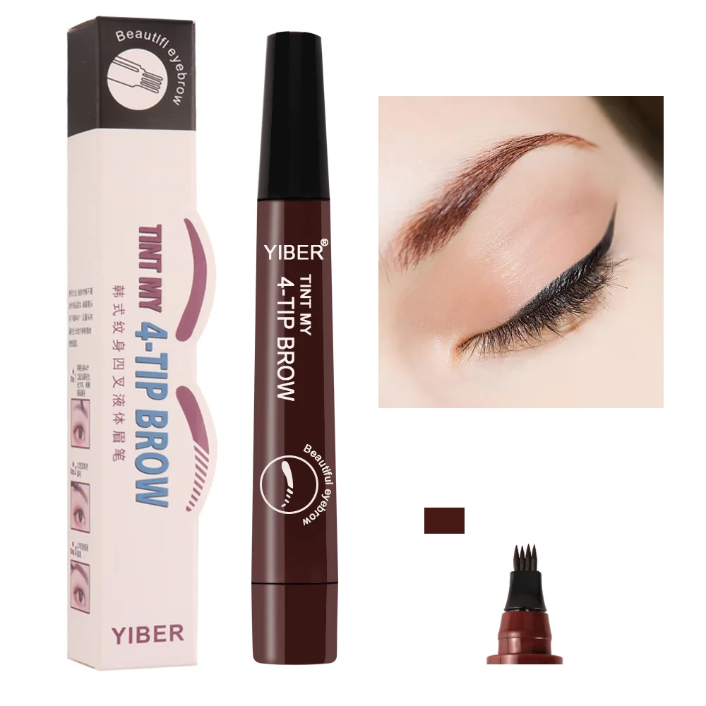 03 Red brown 5 цветов, 3D микроблейдинг, тату-ручка для бровей, тонкий эскиз, жидкий, для бровей, водонепроницаемый, для увеличения бровей, краситель, оттенок, ручка, 4 вилки, наконечники - Цвет: 03 Red brown