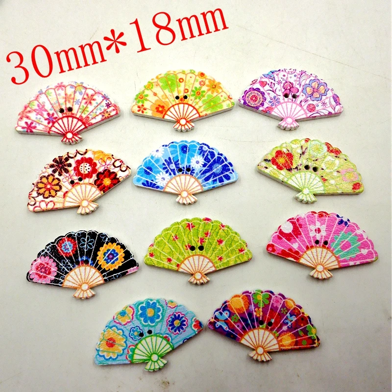 Wholesale 100Pcs Mixed Fan Shape Wood Buttons Embellishments Craft Sewing