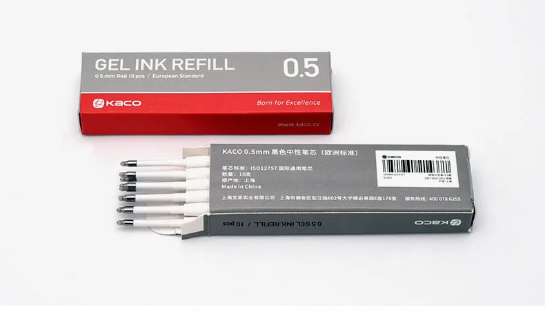 Xiaomi KACO геля чернил Refill 0,5 мм Европейский Стандартный пополнения чернил для выдвижной гелевые ручки канцелярские принадлежности 10 шт./кор