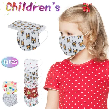 

10pc Cute Printing Mask Cover Mascarillas Children's Non-woven 3-layer Face Mask Thickened Breathable Health Care Mouth Mask