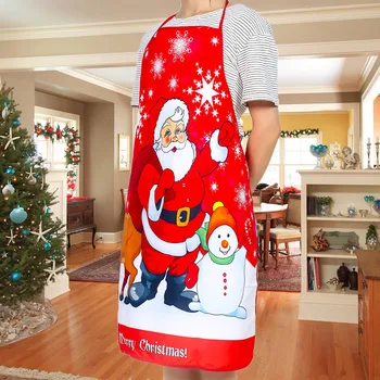 

Merry Christmas Apron Deer Snowman Printing Christmas Apron Big Pocket Kitchen Baking Restaurant Bib Apron 2020