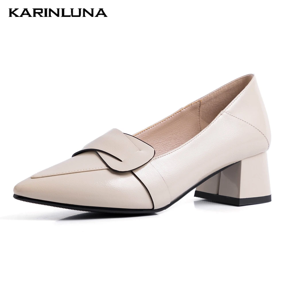

Karinluna New Fashion 2020 Pointed Toe Summer Shoes Woman Pumps Female Chunky Heels Slip On Black Pumps Woman Shoes