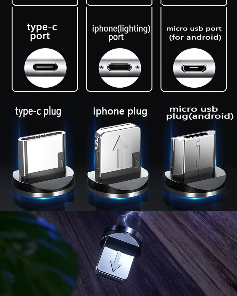 Магнитный светодиодный кабель для быстрой зарядки магнитный Micro USB Type C Honor 20 10 8X