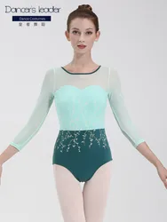 Ballet Leotard For Women's Practice Clothes Mesh Embroidery Gymnastics Leotard Ballerina Costumes Adult Aerial Yoga Costumes