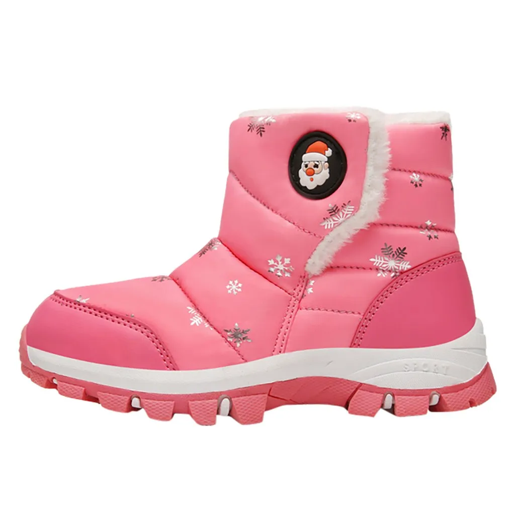 Модные Детские Зимние сапожки для мальчиков и девочек зимние сапоги с принтом