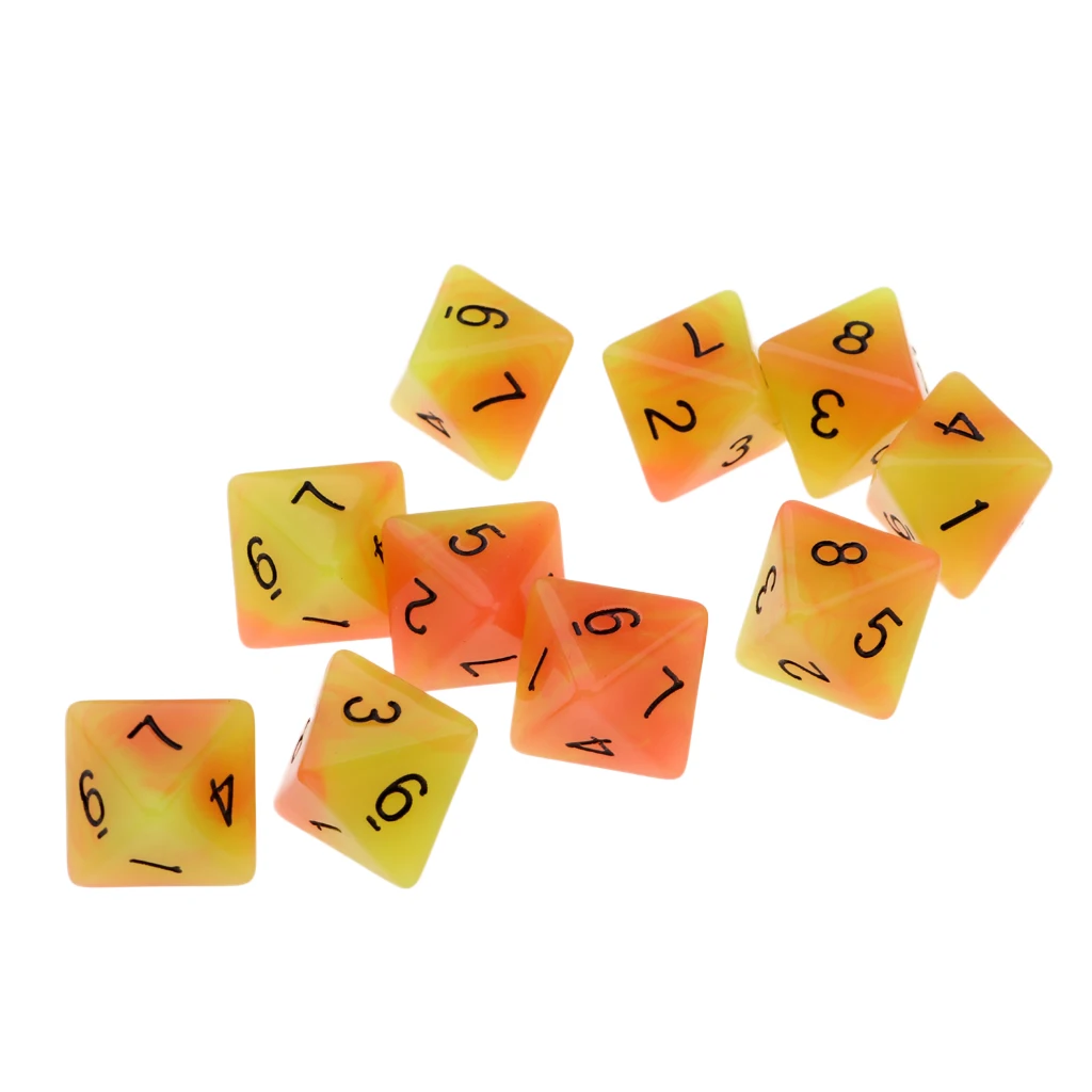 10pcs 8-Sided Dice Set Bright Colors 18 mm for Games Casino Gifts Teaching Dice Set 8 Sided Board Dices 