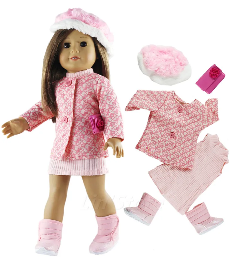 1 Set Doll Clothes Pink Outfit Coat+dress for 18" inch American Doll