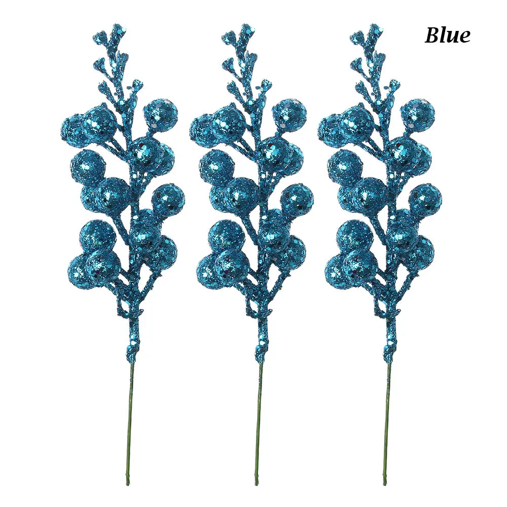 blue 3 шт./лот, цветные подвесные шары для рождественской елки, с блестками, вишневые ягоды, фрукты, вечерние украшения, X-MAS, аксессуары для венков - Цвет: blue
