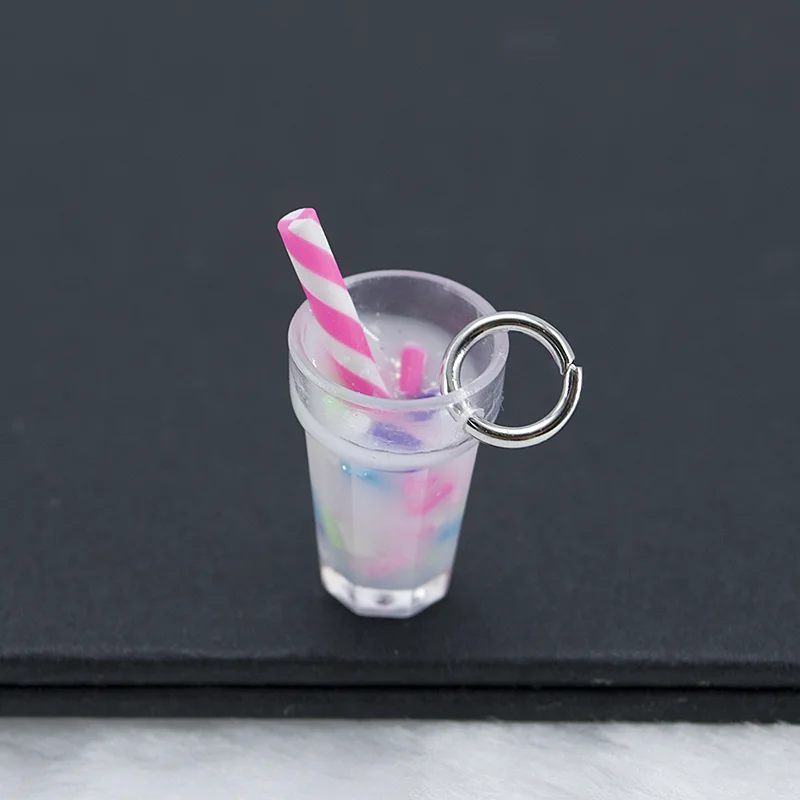 

10pcs 26mm*12mm Rainbow Colors 3D Resin Boba Tea Cup Milk Tea Sippy Cup Fruit slices Bottle Diy Charms Jewelry Accessory