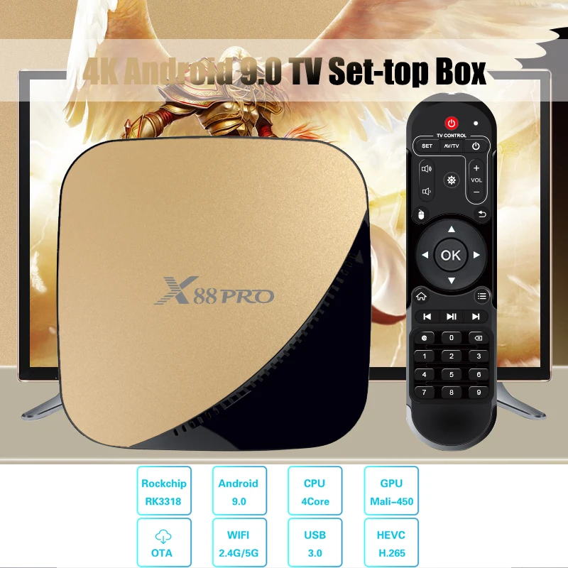 X88 PRO TV Box Android 9.0 4GB RAM 64GB Google Voice Assistant RK3318 Quad core Wifi Youtube 4K set top box silver gold red H96