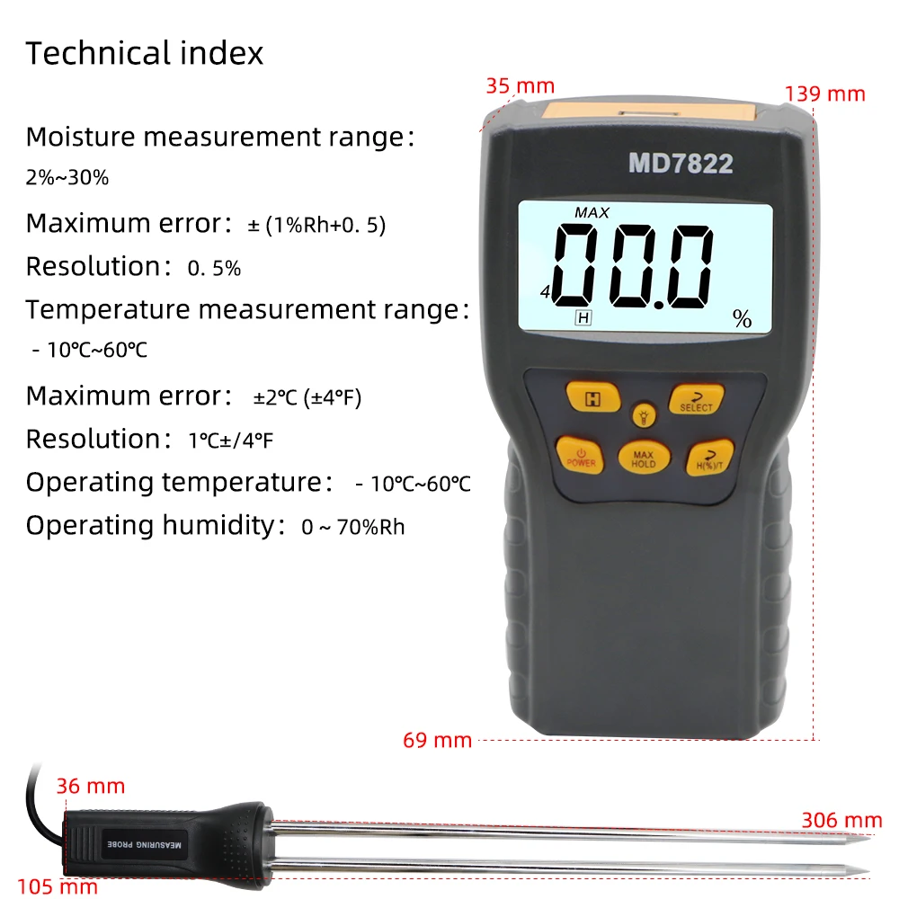 Medidor de humedad en granos MD7822 - DAHECINST